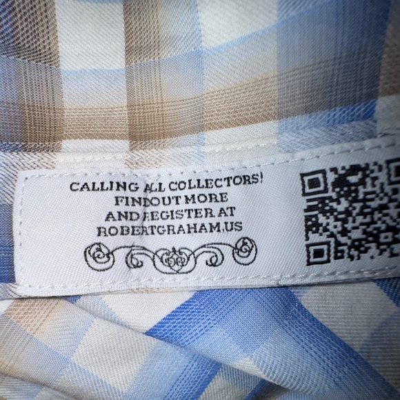 Robert Graham men's Shirt Blue Brown Plaid Flip Cuff w logo size Large. EUC - Picture 12 of 14